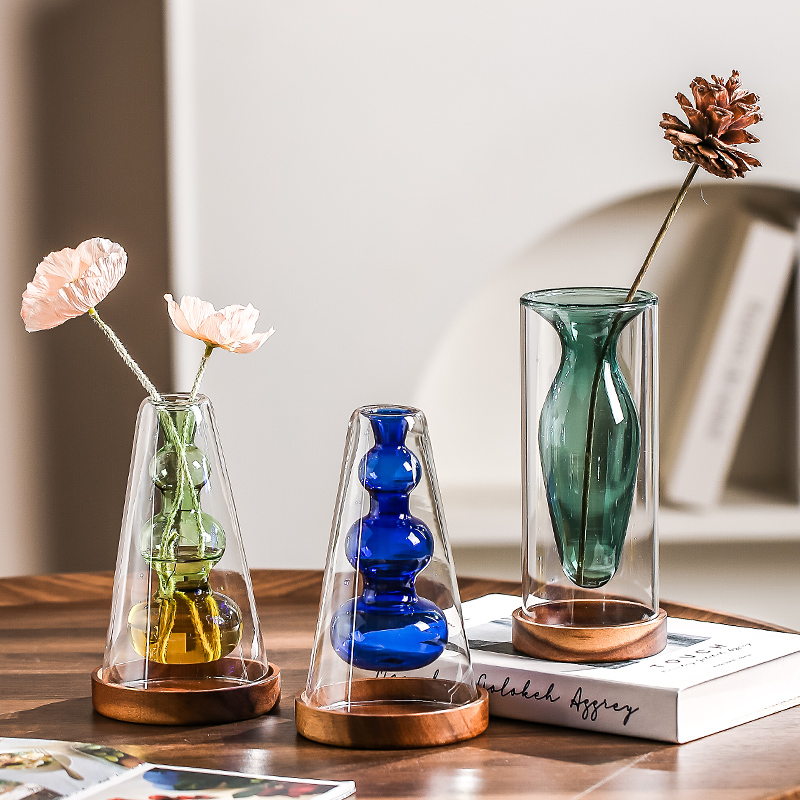 创意彩色玻璃小花瓶办公插花瓶高颜值摆件桌面水培花器简约ins风