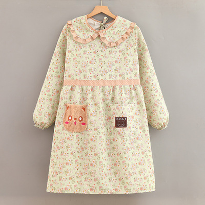 娇弱小绿茶韩版战袍时尚甜美照衣韩版时尚帆布长袖加厚加长围裙wq