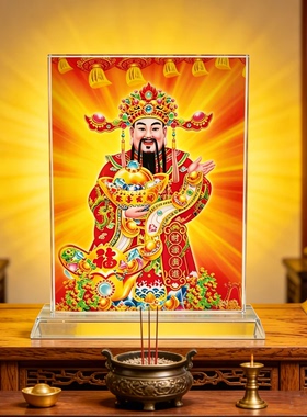 竖版文财神爷佛像财神到供奉五路财神画像请财神水晶摆台工艺品