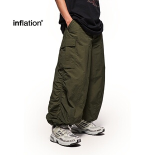 inflation细格纹宽松工装阔腿裤2026春夏新品潮牌立体口袋风衣裤