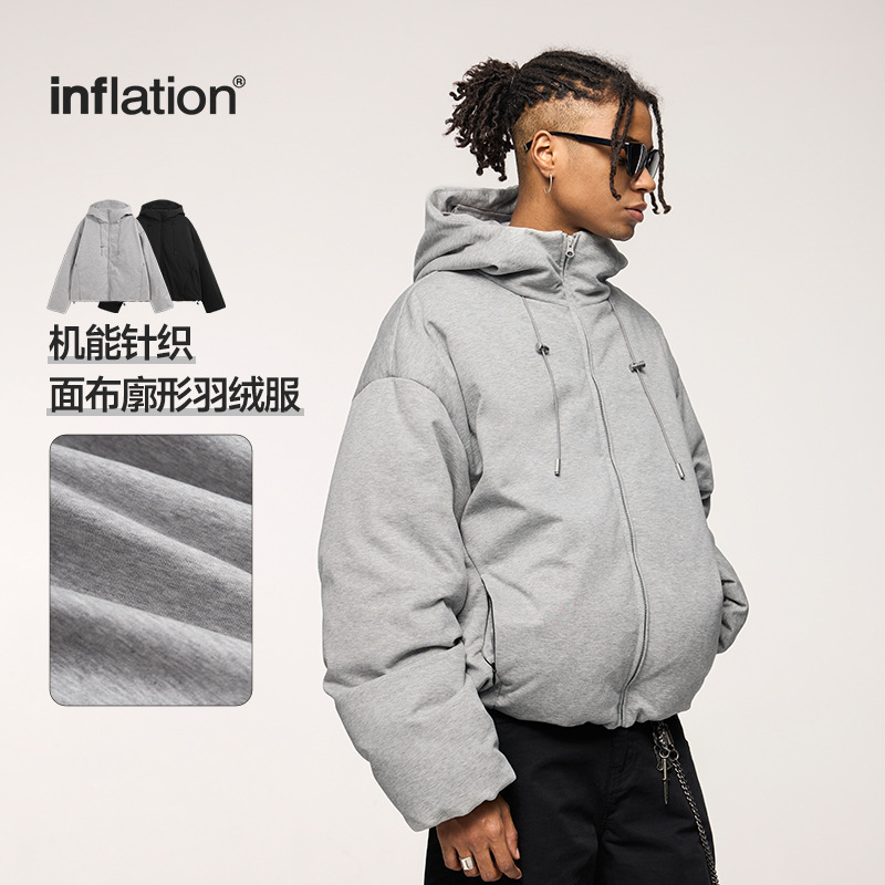 inflation 机能针织面布廓形羽绒服2025秋冬新品90绒纯色连帽外套