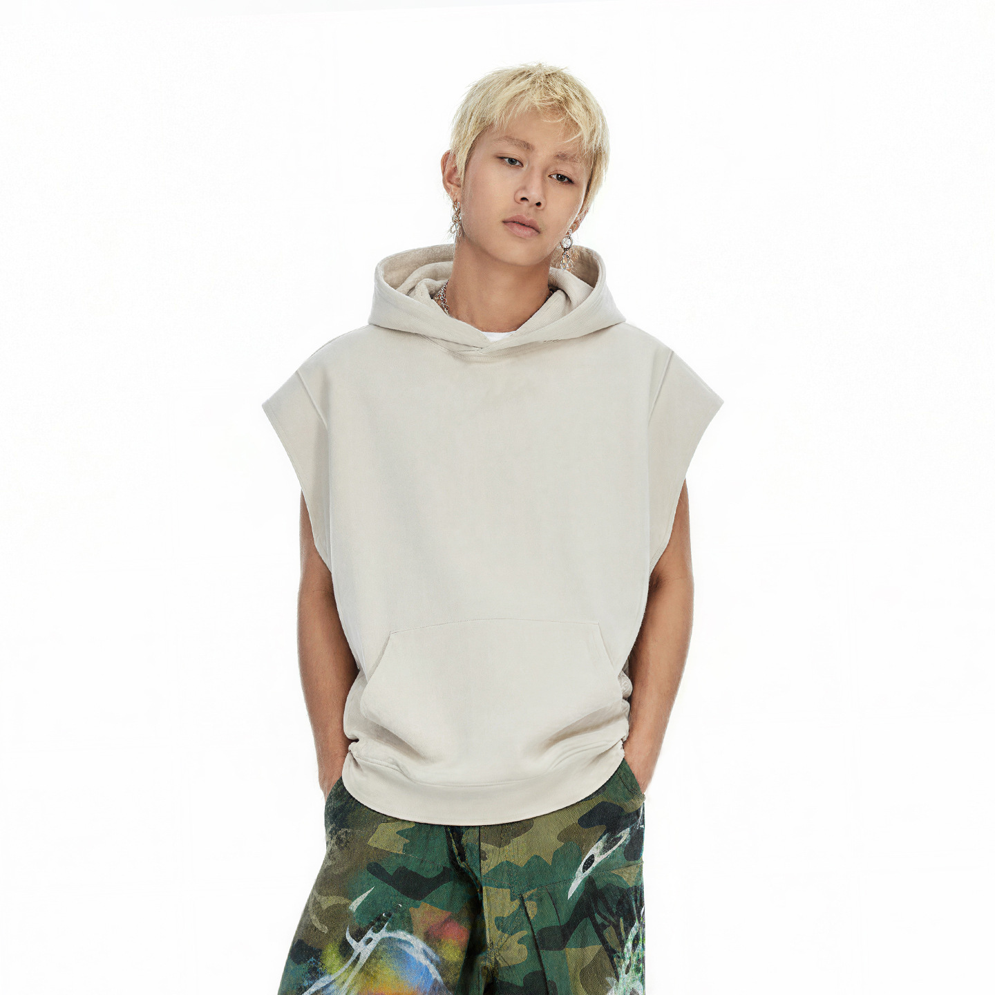 inflation街头卷边无袖连帽卫衣25秋季新品欧美重磅坎肩马甲背心