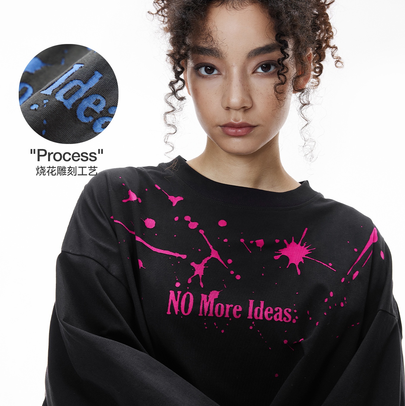 inflation美式街头雕刻流光长袖T恤25秋季新品仿泼墨字母撞色打底