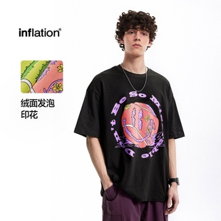 inflation美式街头复古网球印花短袖T恤男女2025夏潮宽松半袖上衣