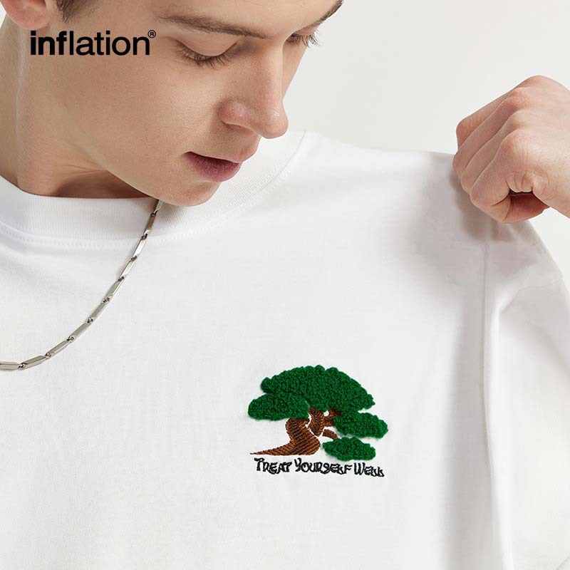 inflation 毛巾绣松树短袖2025春夏新品潮牌简约风休闲个性男士