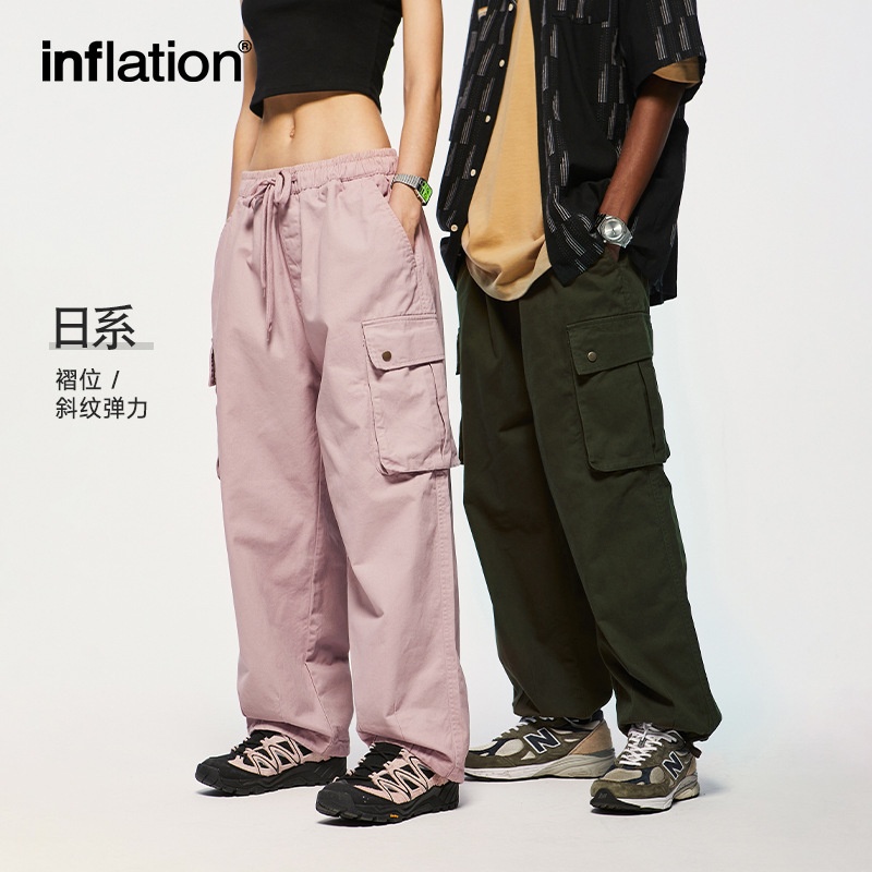 inflation 斜纹阔腿宽松大口袋工装伞兵裤2025春夏潮牌男士工装裤