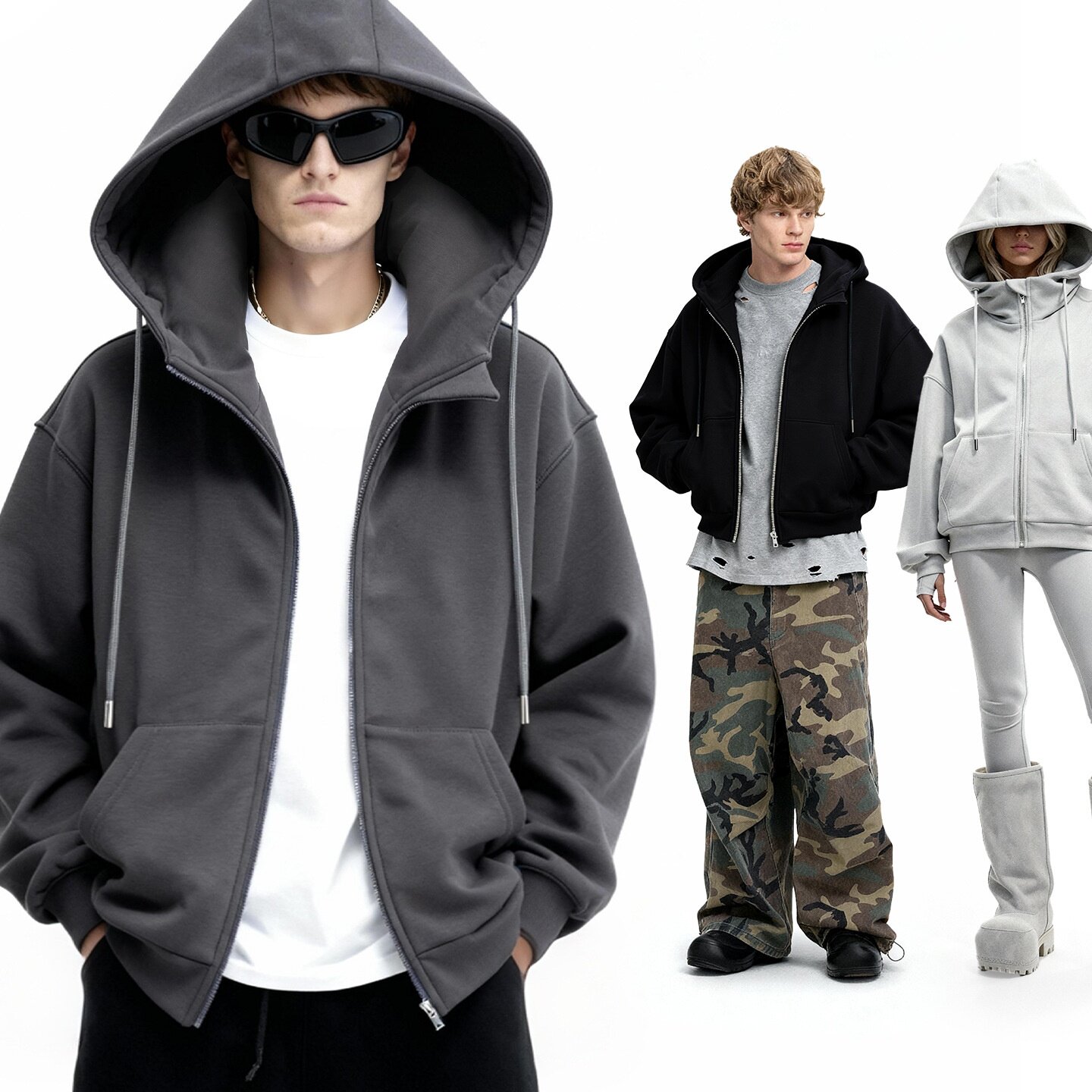 美式街头Lycra&reg;莱卡旅行气囊卫衣25冬季新品350G纯色连帽衫男女