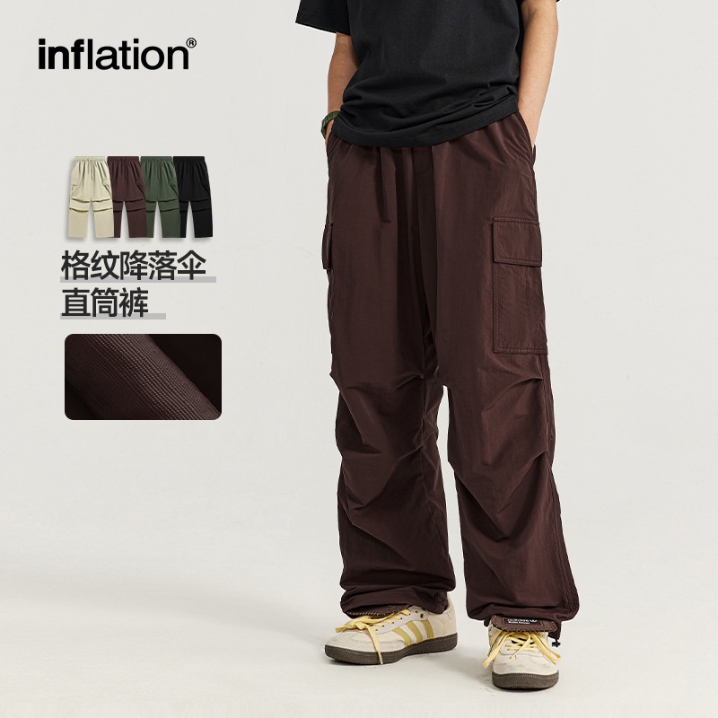 inflation 格纹降落伞直筒裤2026春夏新品休闲宽松直筒工装长裤男
