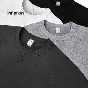 inflation美式复古250g重磅麻棉插肩圆领T恤新款落肩宽松纯色短袖