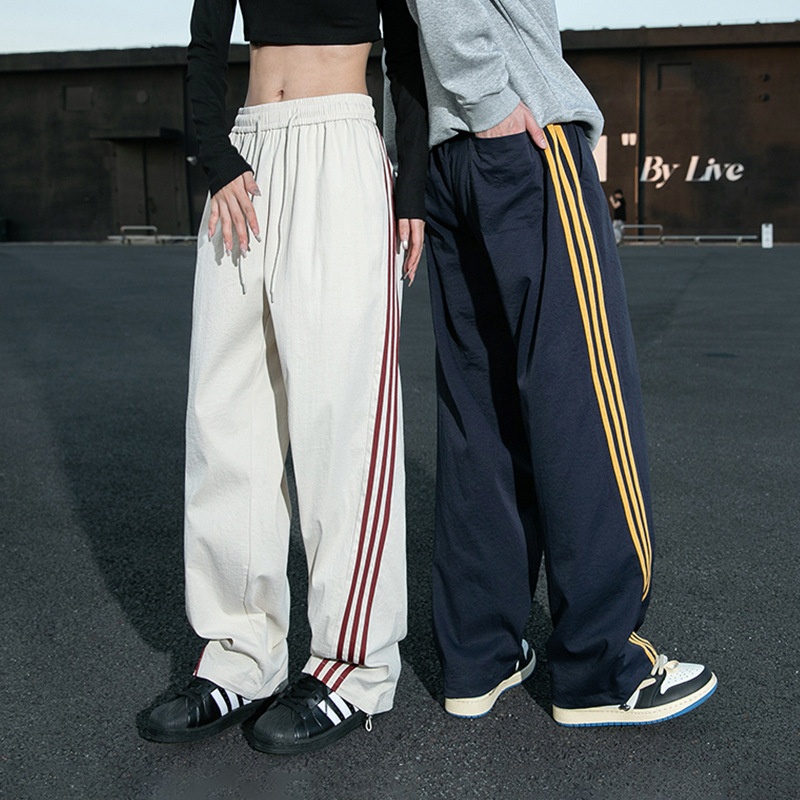 inflation 美式街头撞色条纹休闲裤春秋新品男装街头宽松阔腿卫裤