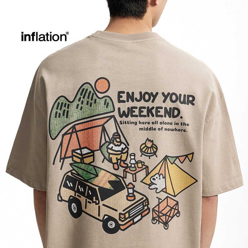 inflation重磅户外露营印花T恤2025春夏新款山系宽松cityboy短袖