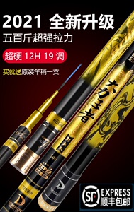 新款大力王者鲢鳙轻量大物竿19鱼竿手杆超轻超硬碳素钓鱼竿台钓竿