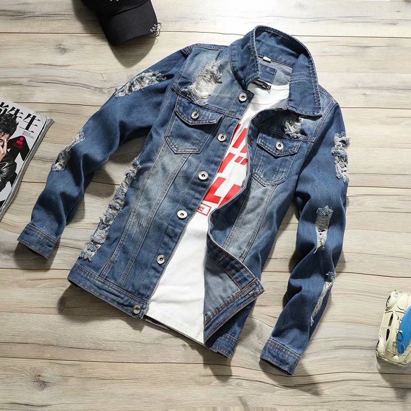 牛仔外套男生潮流百搭褂子男士电焊防溅伤外衣学生破洞工装上衣服