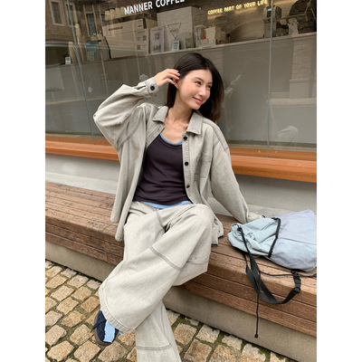 COMOS CMS2025秋季新款美式街头慵懒复古做旧牛仔衬衫女款255080