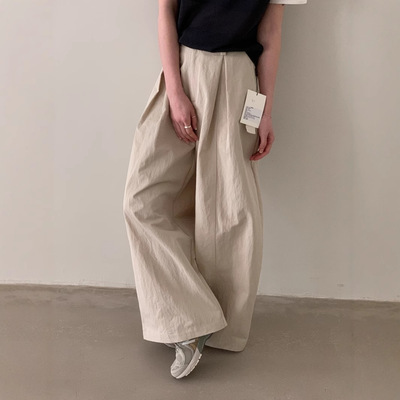 EMONI夏季薄款显瘦遮肉阔腿裤女2025韩系宽松休闲运动西裤潮