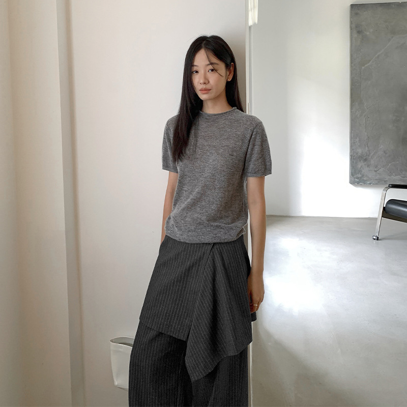 TG 简约百搭显瘦纯色套头短袖毛衣女2025秋季新款韩系针织衫