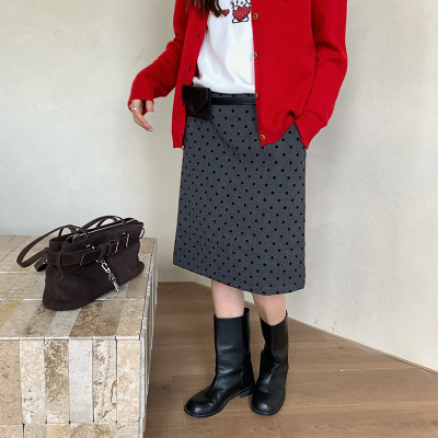苏奈复古波点高腰包臀中裙女韩版气质百搭显瘦a字短裙ableblue