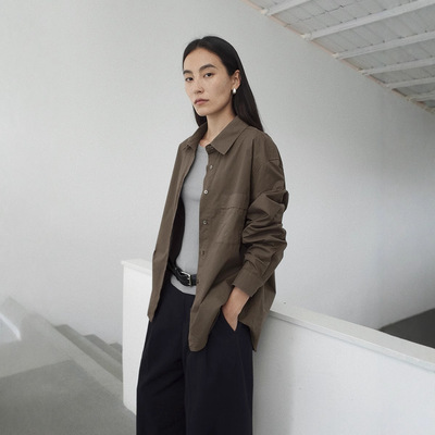 爱与南希十三行2025秋韩风气质通勤纯色修身纯棉长袖衬衫女02885