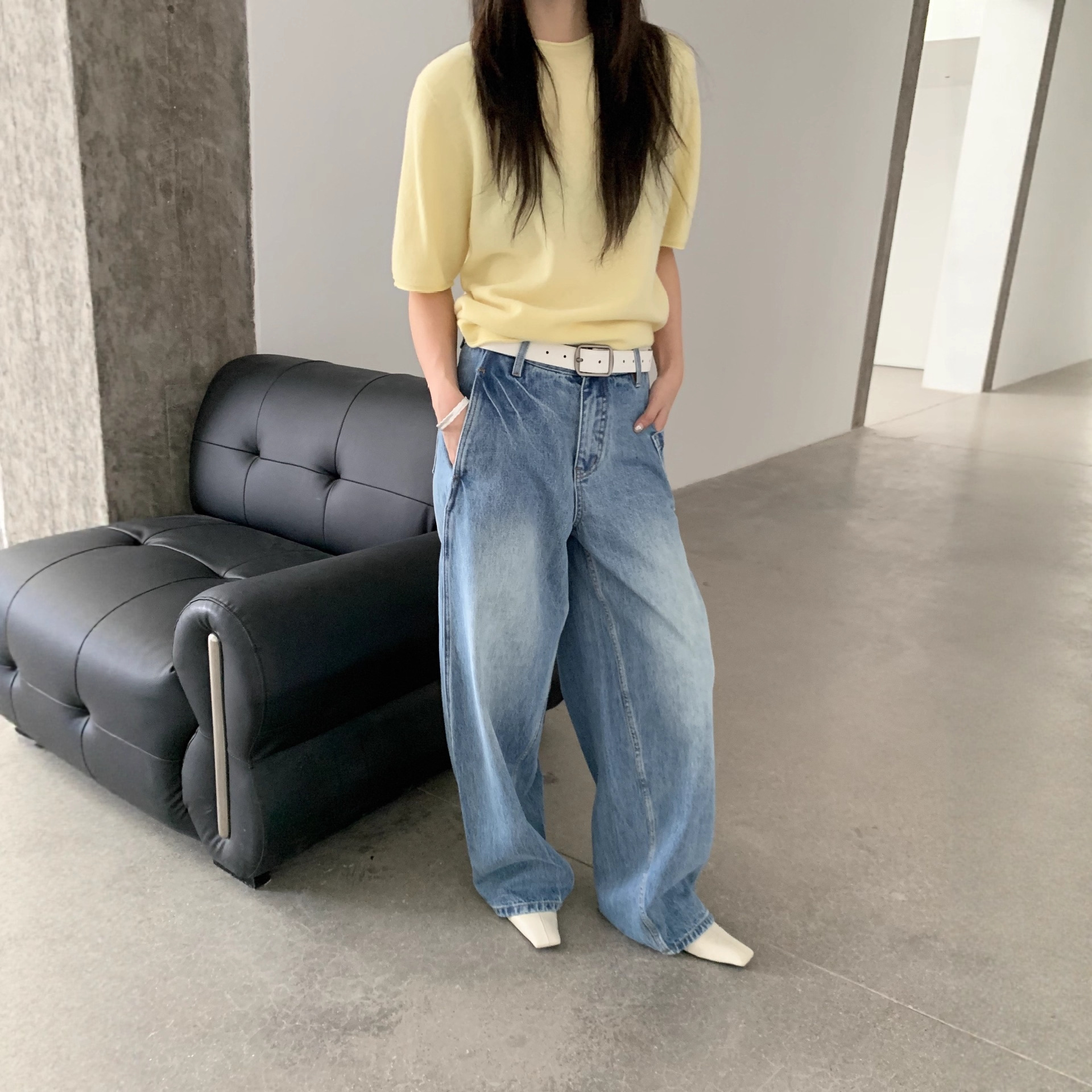 玟森online 十三行女装高腰工装牛仔裤女休闲慵懒百搭裤子女7157