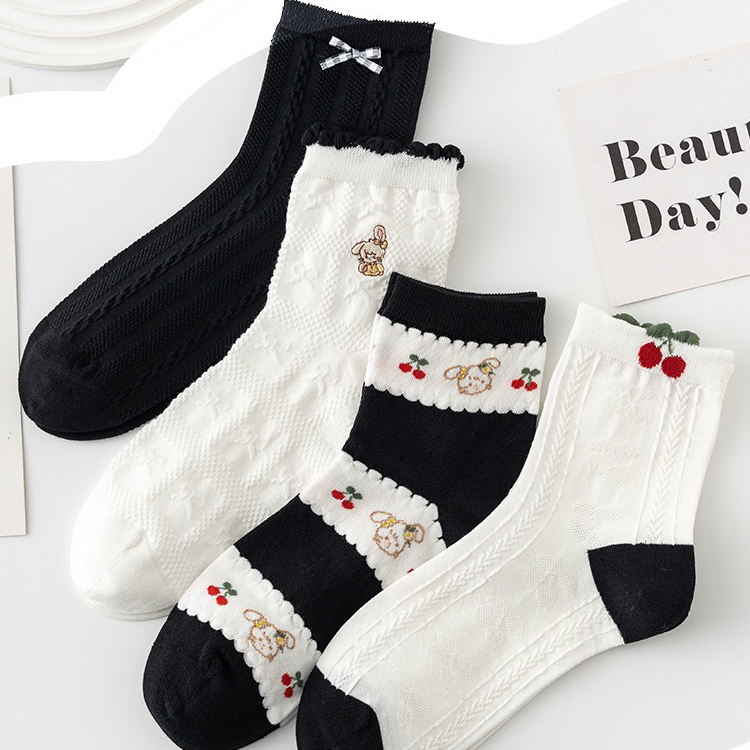 5双任选 棉小妹中筒MIKKO联名长绒棉吸汗透气女士袜子62318