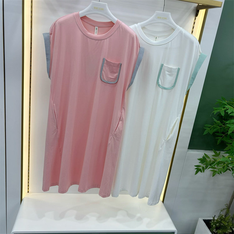 随棉樱花棉夏季休闲撞色睡裙