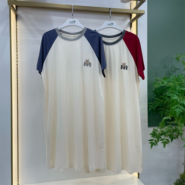 专柜同款随棉睡裙女士夏季新款冰瓷棉中长款休闲家居服DG15118