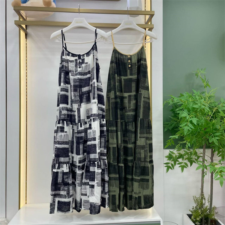 专柜同款随棉睡衣女士夏季天竺棉印花吊带中长款睡裙DG25229