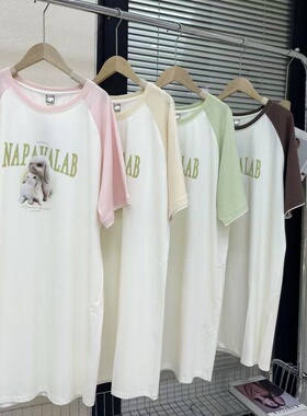 专柜同款佰伦世家女士25新款纯棉休闲卡通兔子中长款睡裙25A24471