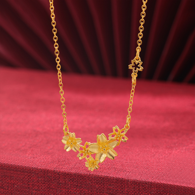 时尚花朵项链女款磨砂吊坠光砂项坠三生花沙金首饰气质饰品全新