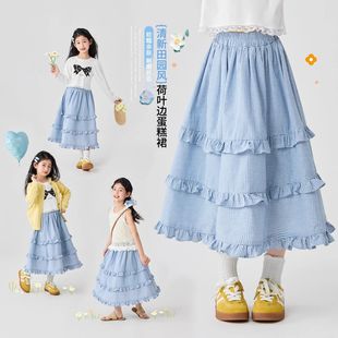 新款 夏裝 兒童度假風格 女孩薄款 蛋糕裙 子裙子中長款 女童半身裙夏季