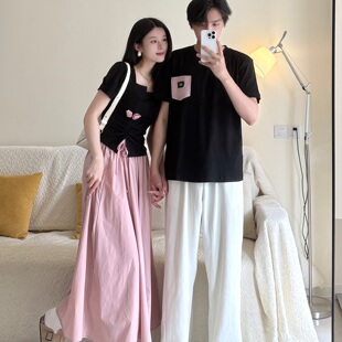 T恤两件套法式 2025新款 夏季 小众设计感短袖 潮 一衣一裙ins情侣装