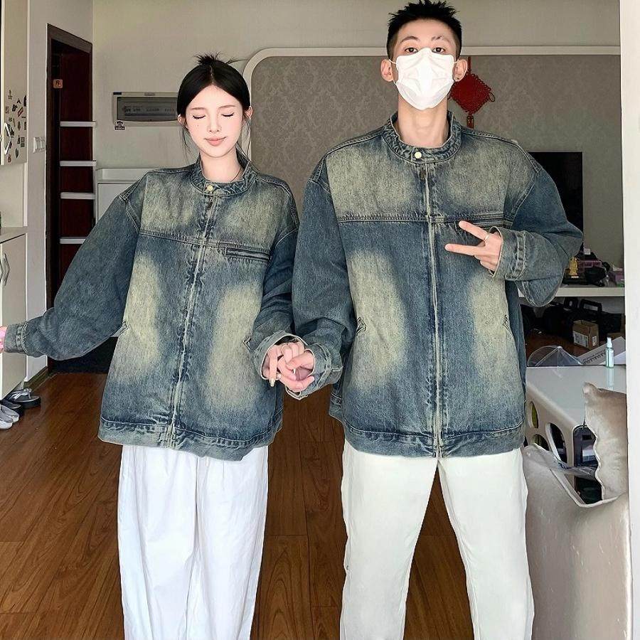 美式复古水洗做旧牛仔外套男女春秋款潮牌宽松情侣装夹克上衣