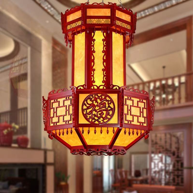 中式古典大厅吊灯寺庙佛堂实木大吊灯茶楼复式楼工程灯福字大宫灯