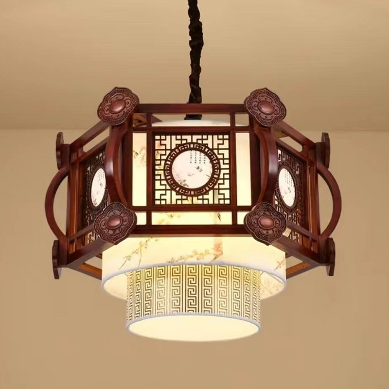 新中式吊灯 万事如意实木古典餐馆阳台茶楼酒店客厅包厢工程吊灯