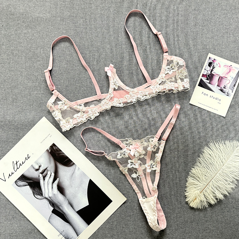 性感镂空胸罩上托情调内衣套装