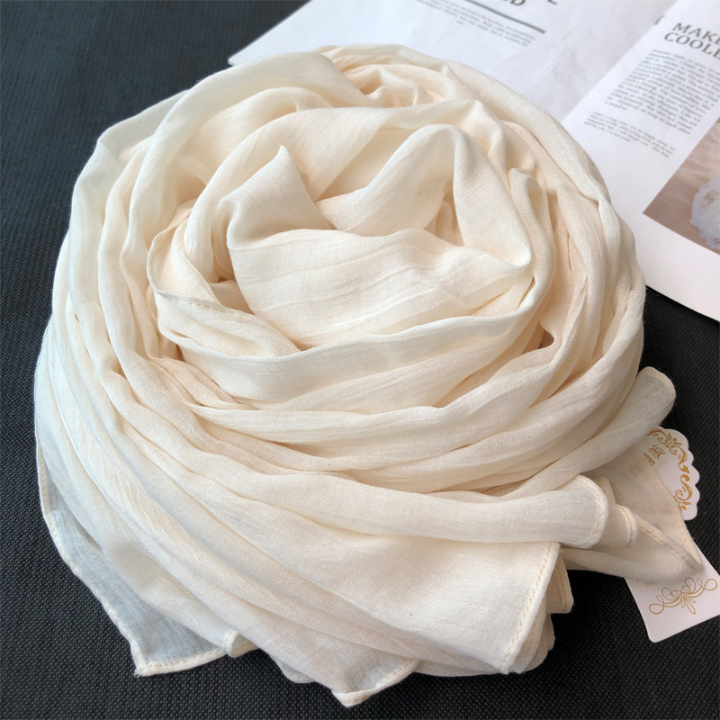 2025新款棉麻围巾女秋冬季韩版百搭长款披肩夏季纯色亚麻丝巾米色