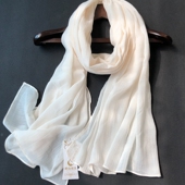 韩版 长款 百搭纯色薄款 围巾女棉麻春秋季 披肩夏季 防晒亚麻丝巾米色