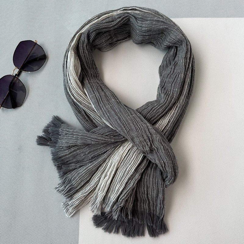 灰色黑色围巾男女薄款棉麻春秋冬季韩版新款百搭时尚条纹保暖围脖