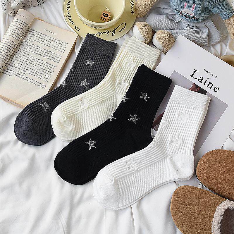 五角星外穿袜子女秋冬中筒袜ins潮网红款灰色欧货高腰时尚堆堆袜