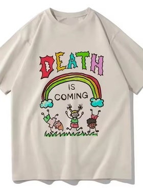 Death Is Coming 可爱时尚印花短袖T恤男女夏季情侣打底衫网红款