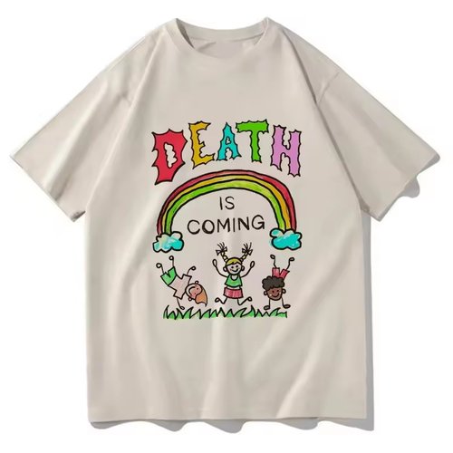 Death Is Coming 可爱时尚印花短袖T恤男女夏季情侣打底衫网红款