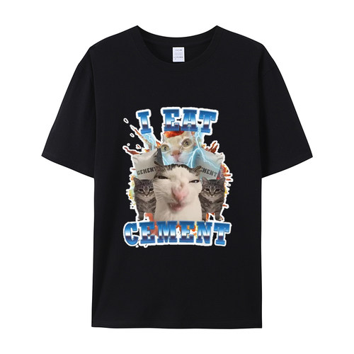 I Eat Cement滑稽的猫梗t恤时尚可爱猫咪印花短袖供货跨境电商