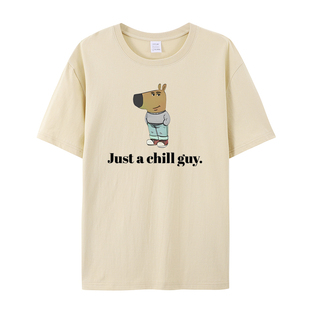 表情包印花短袖 Guy淡定狗国外爆款 T恤男女上衣棉 Chill JUST