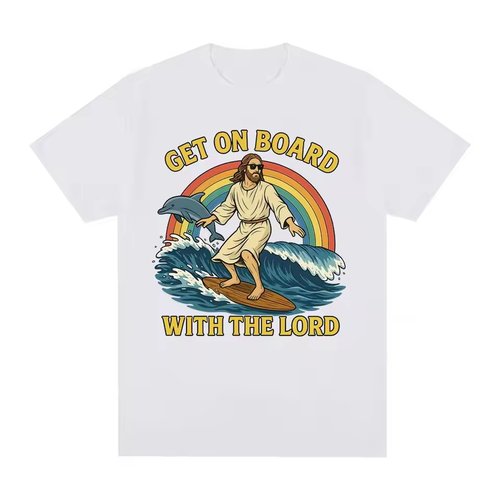 Get on Board with The Lord夏季潮牌印花趣味搞笑短袖T恤男上衣