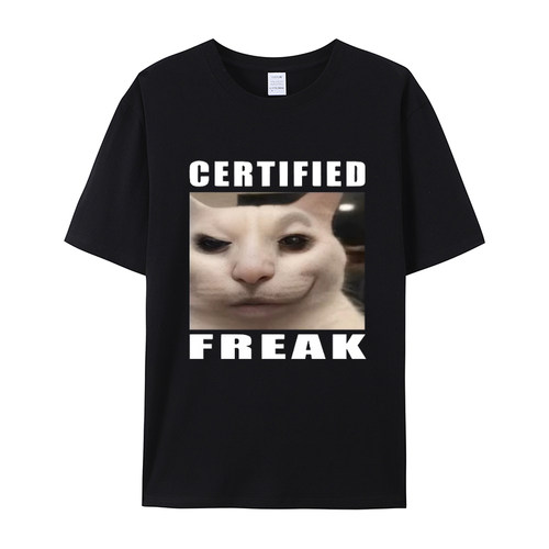 怪猫meme表情包印花棉短袖T恤有个性的男女情侣款上衣