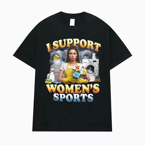 I Support Women's Sports 趣味表情包图案短袖T恤男女休闲宽松潮