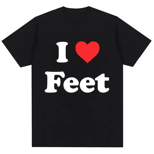 I Love Feet 搞笑爱脚图案印花短袖T恤男女纯棉休闲圆领街头服饰