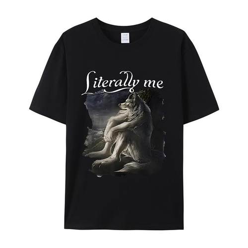 Sitting Wolf Literally Me Funny Meme短袖T恤男女复古休闲印花