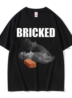 Bricked Knocked Cat Soul趣味迷因短袖可爱幽默傻猫图案T恤男女
