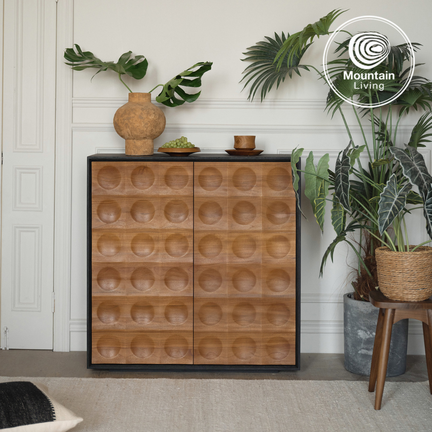 Mountain Living进口柚木家具餐边柜靠墙一体储物柜实